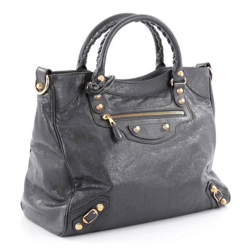 Gray Balenciaga Velo Giant Studs Handbag Leather