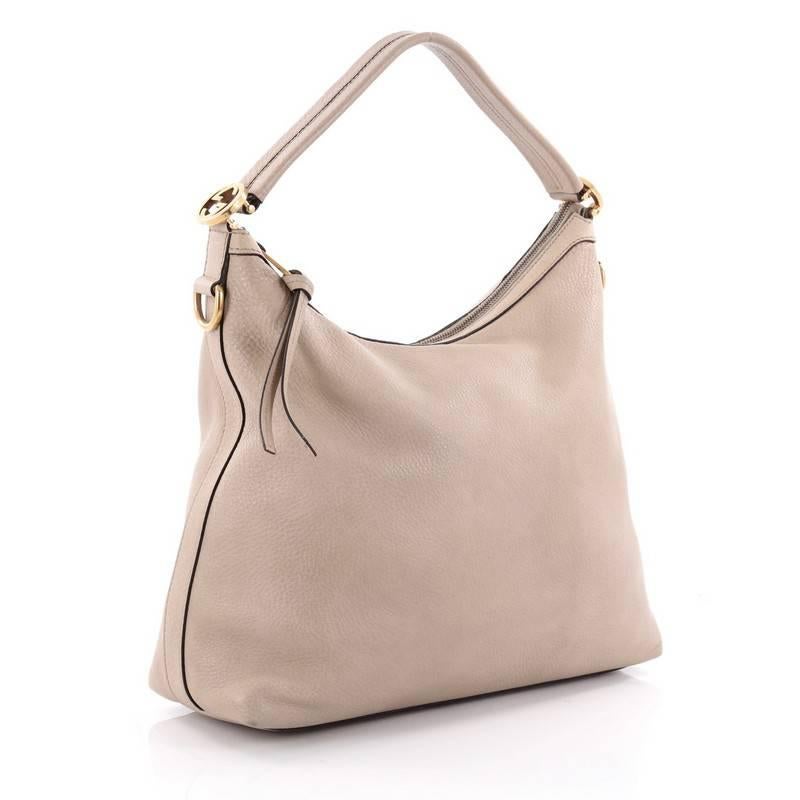 Beige Gucci Miss GG Hobo Leather Small