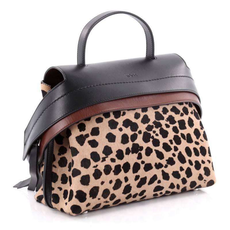 Black Tod's Convertible Wave Bag Printed Pony Hair with Leather Mini