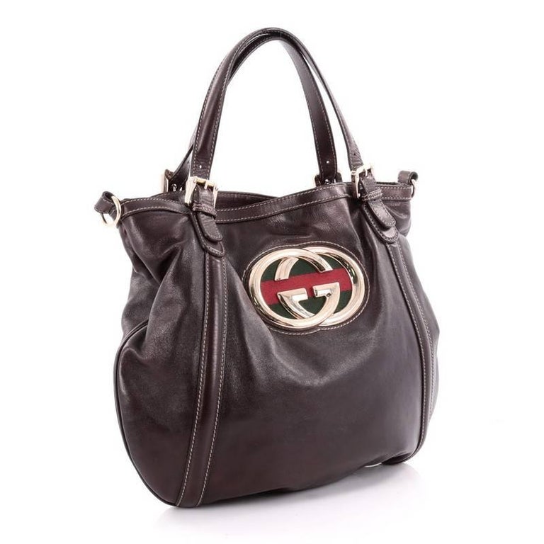 Gucci Britt Web Convertible Satchel Leather Large at 1stDibs