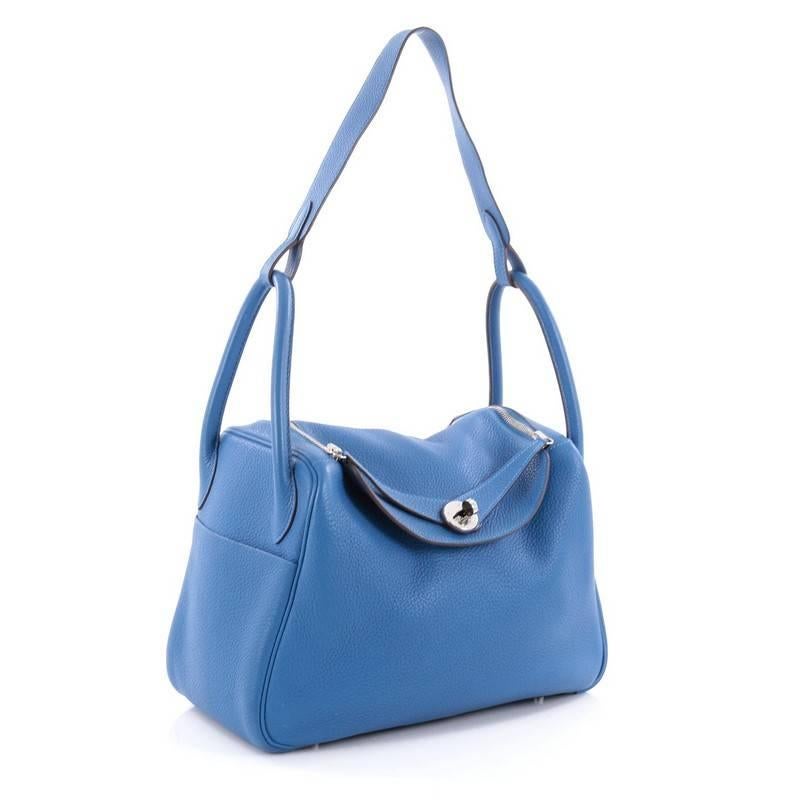 Blue Hermes Lindy Handbag Clemence 30