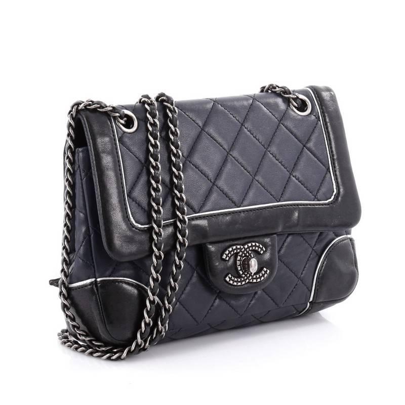 Black Chanel Engraved CC Contrast Trim Flap Bag Quilted Lambskin Small
