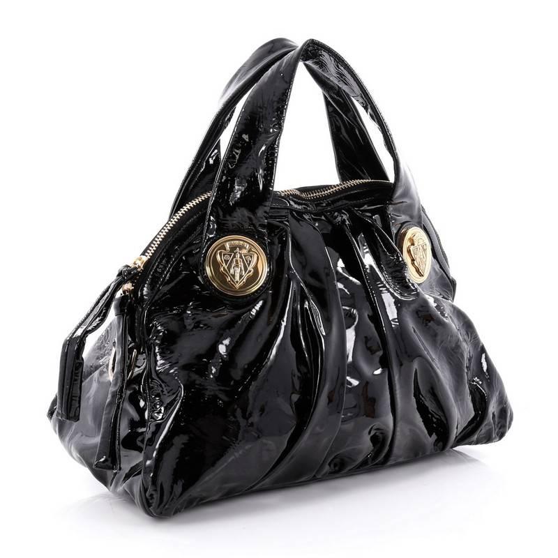 Black Gucci Hysteria Top Handle Bag Patent Leather Small