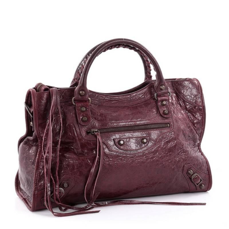 Black Balenciaga City Classic Studs Handbag Leather Medium