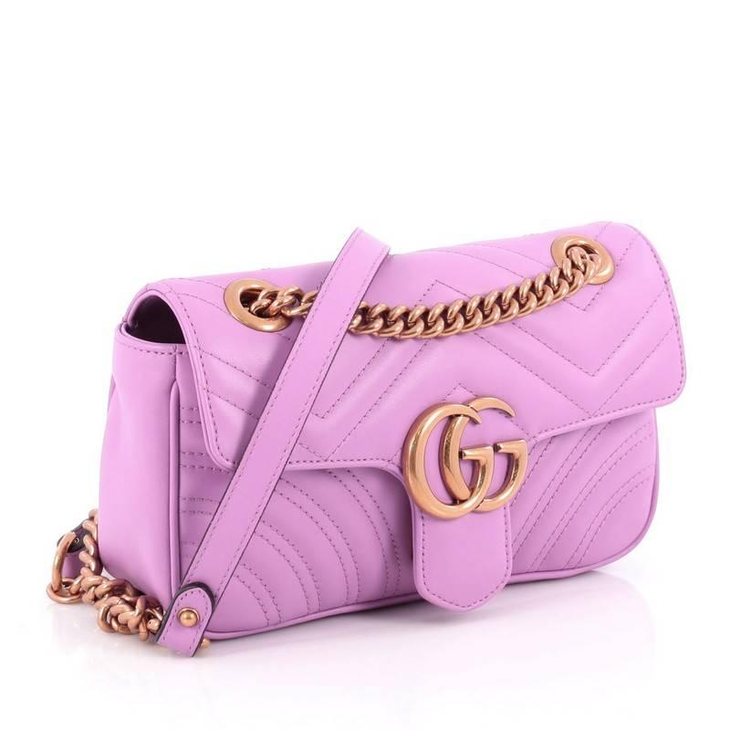 Purple Gucci Marmont Flap Bag Matelasse Leather Mini
