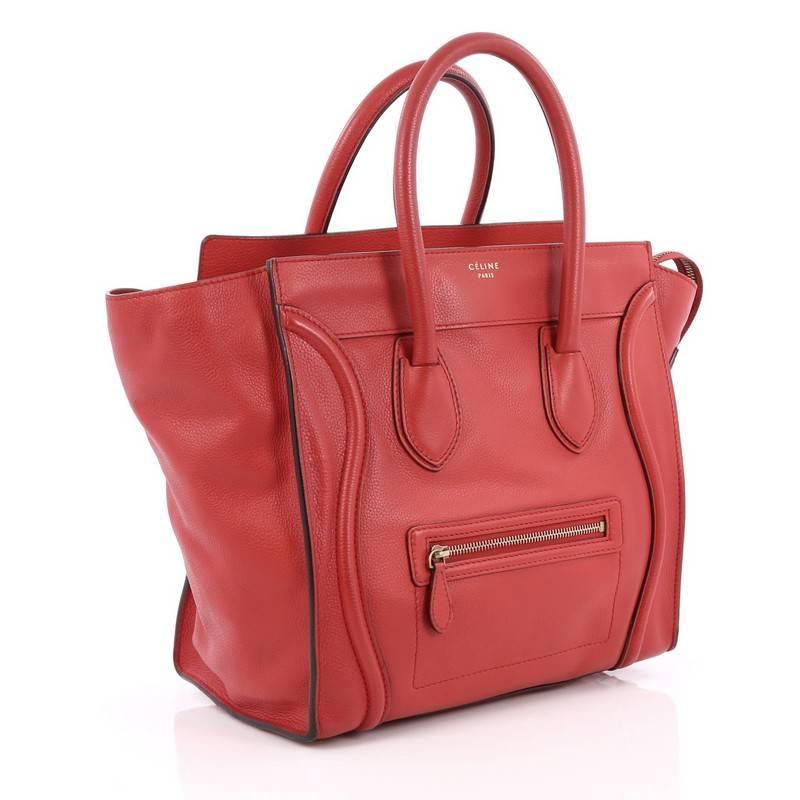 Red Celine Luggage Handbag Grainy Leather Mini