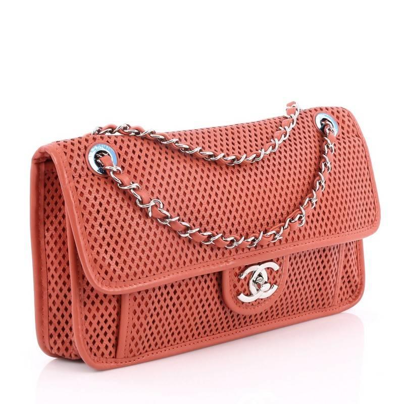 Orange Chanel Up In The Air Flap Bag Perforated Leather Medium