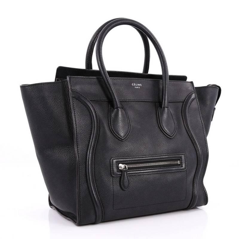 Black Celine Luggage Handbag Grainy Leather Mini