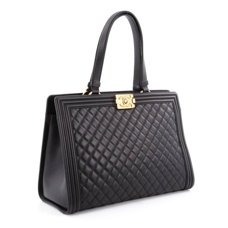 Black Chanel Boy Shopping Tote Quilted Lambskin Large