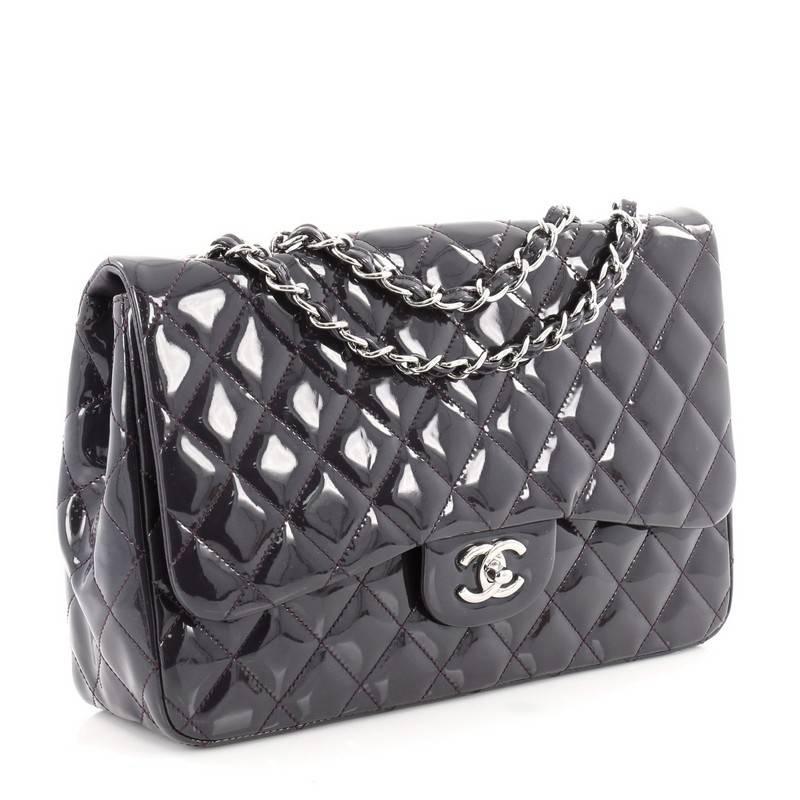 Black Chanel Classic Quilted Patent Jumbo Single Flap Bag 
