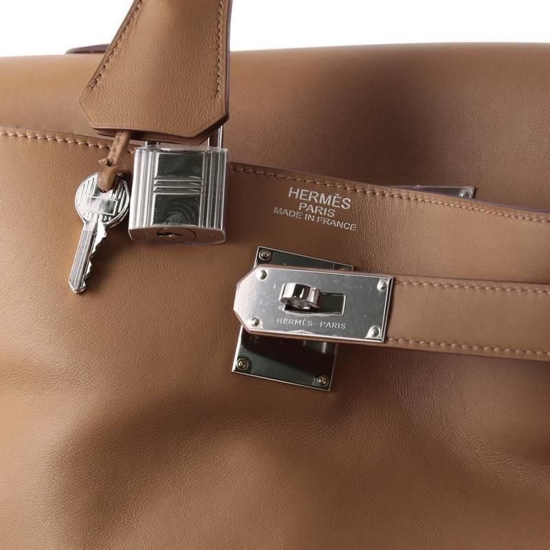 Brown Hermes Kelly Relax Handbag Biscuit Swift with Palladium Hardware 50