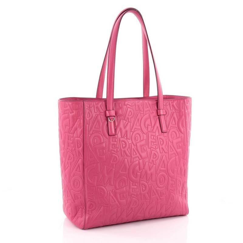 Pink Salvatore Ferragamo Bonnie Lettering Tote Embossed Leather Large