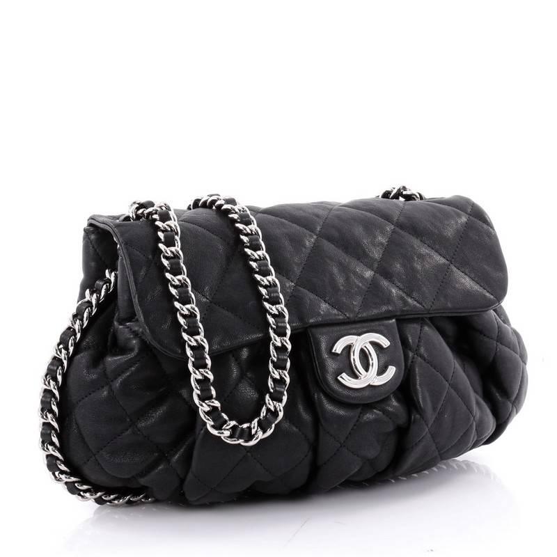 Black Chanel Chain Around Flap Bag Quilted Leather Medium