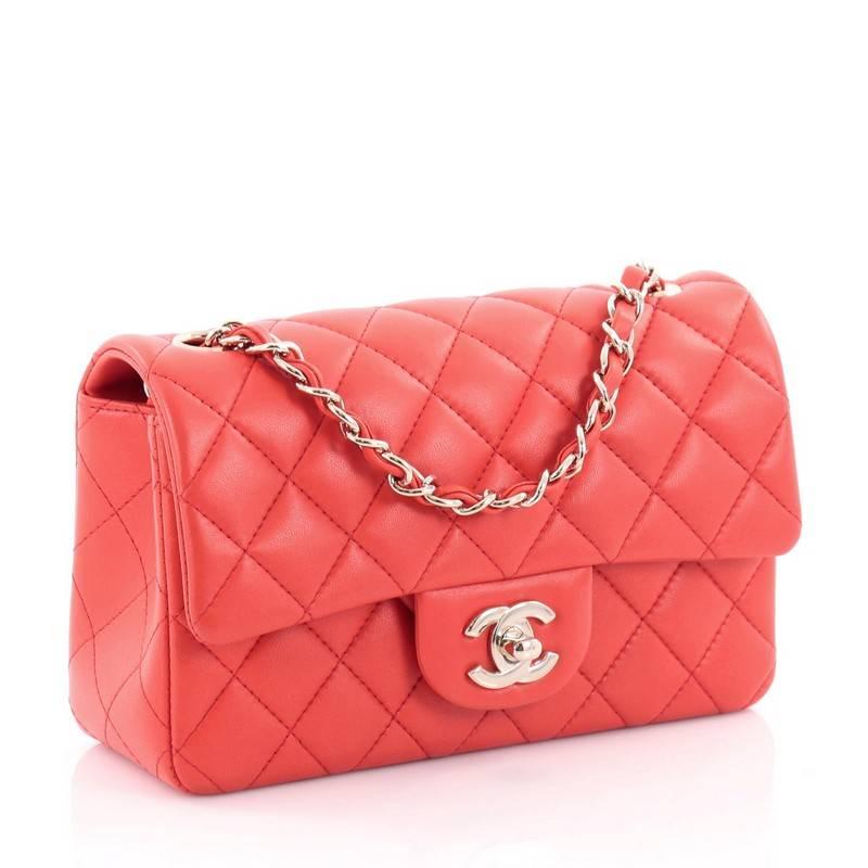 Red Chanel Classic Single Flap Bag Quilted Lambskin Mini