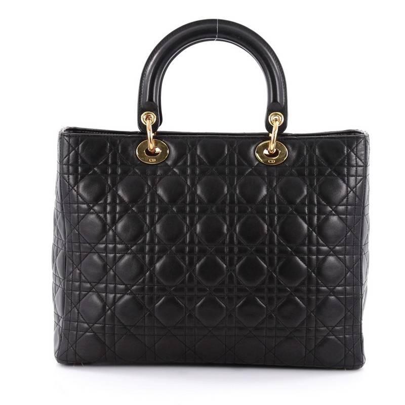 Christian Dior Lady Dior Handbag Cannage Quilt Lambskin Large In Good Condition In NY, NY