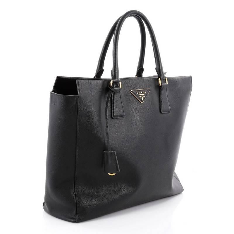 Black Prada Zip Convertible Tote Saffiano Leather Medium