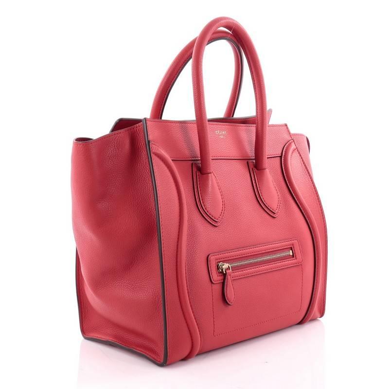 Red Celine Luggage Handbag Grainy Leather Mini
