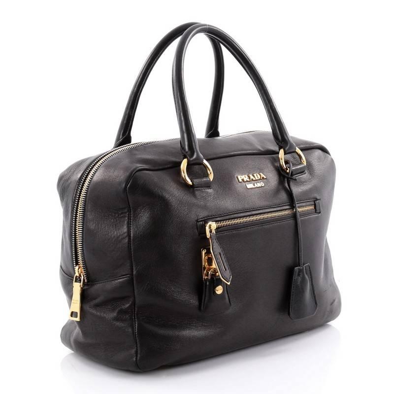 Black Prada Zippers Front Pocket Bowler Glace Calf Medium