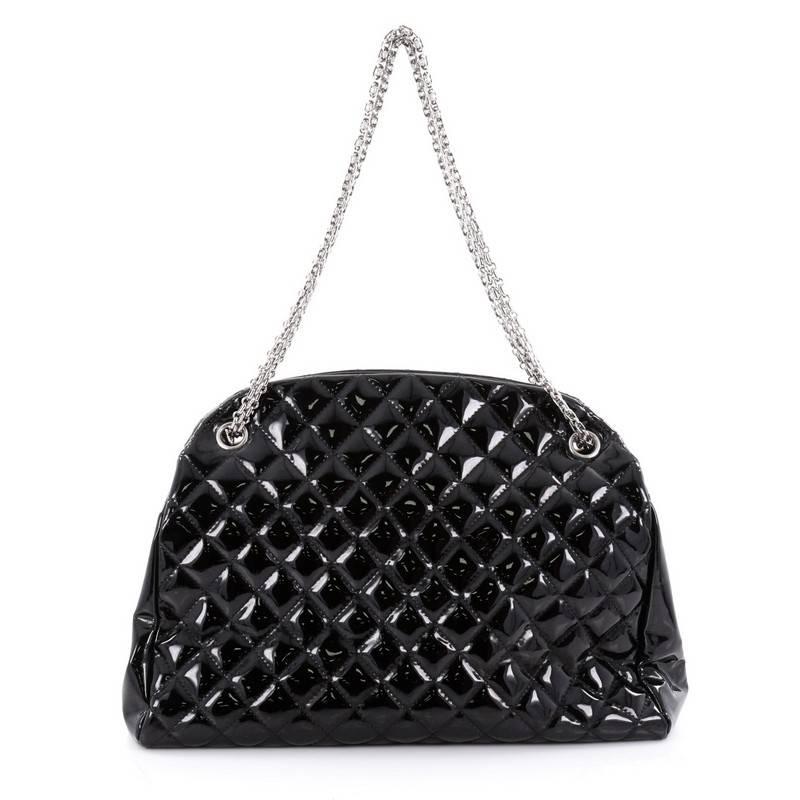 Chanel Just Mademoiselle Handbag Quilted Patent Large In Good Condition In NY, NY
