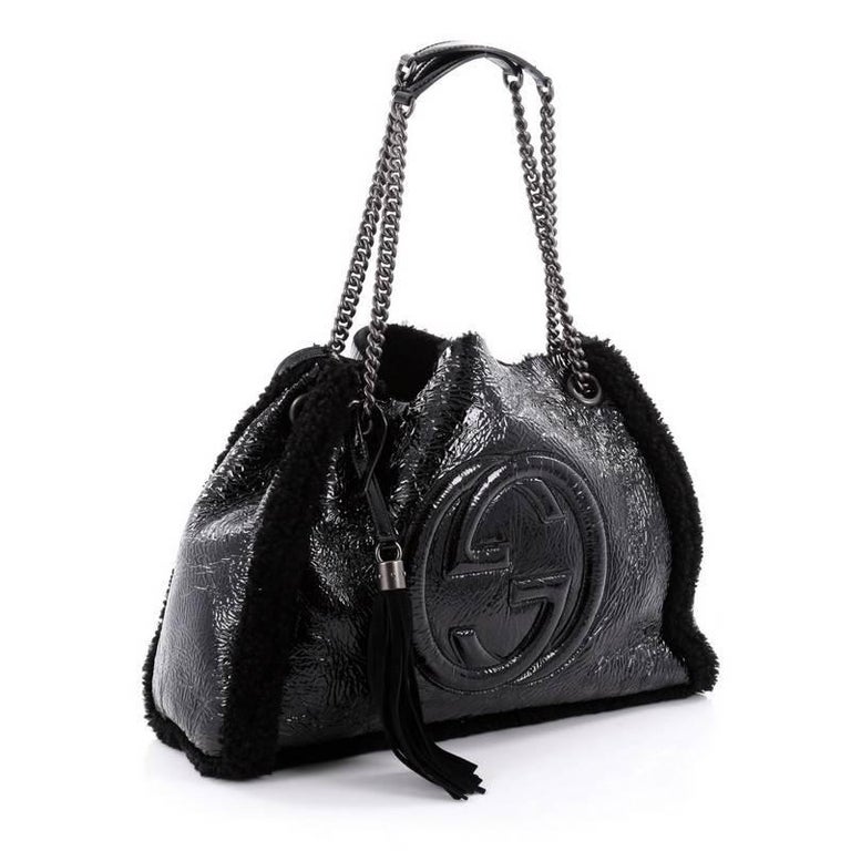 Gucci Soho Shoulder Bag Chain Strap Patent and Shearling Medium at