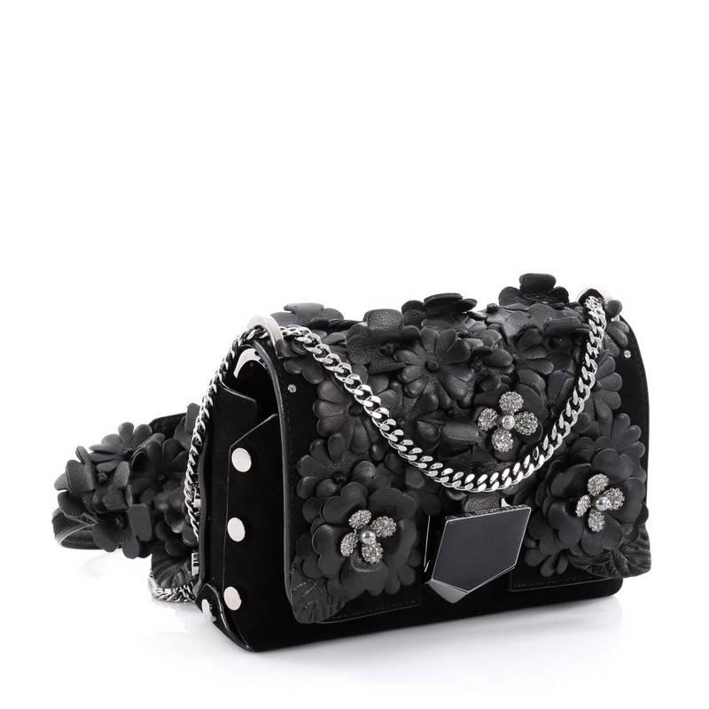 Black Jimmy Choo Lockett Chain Shoulder Bag Suede and Floral Embellished Leathe