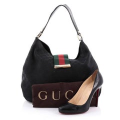 Gucci New Ladies Web Hobo GG Canvas Large