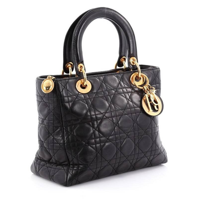 Black Christian Dior Lady Dior Handbag Cannage Quilt Lambskin Medium