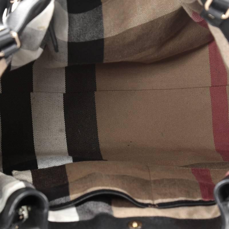 Black Burberry Maidstone Tote Leather and House Check Canvas Medium