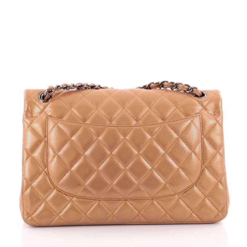 Brown Chanel Classic Double Flap Bag Quilted Caviar Jumbo