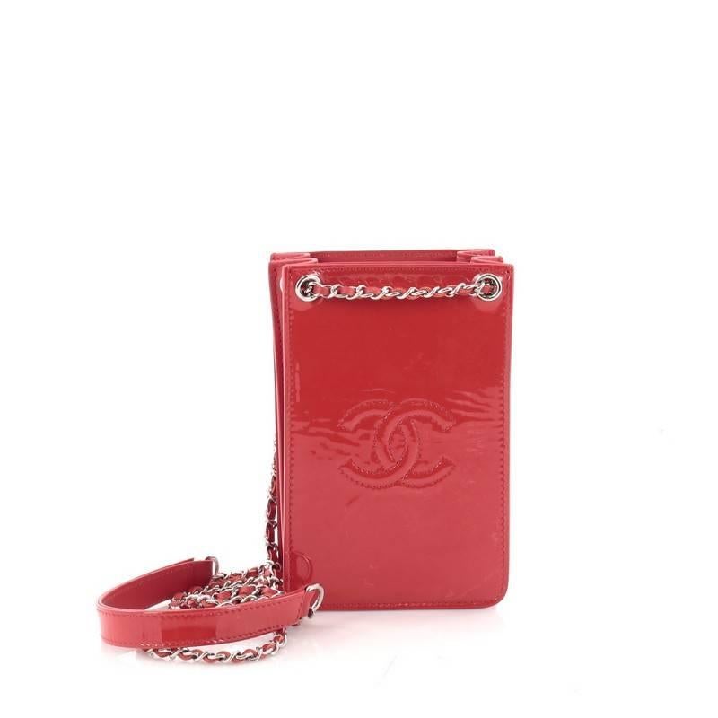 Pink Chanel CC Phone Holder Crossbody Bag Patent