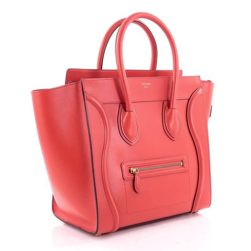 Red Celine Luggage Handbag Smooth Leather Mini