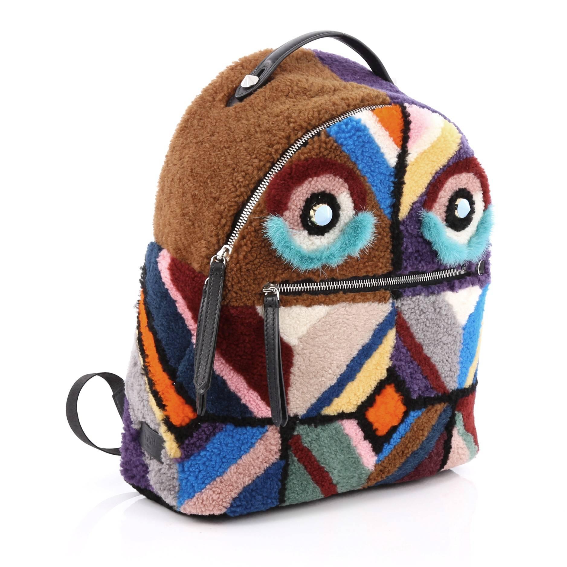 Black Fendi Bugs Backpack Multicolor Shearling with Fur