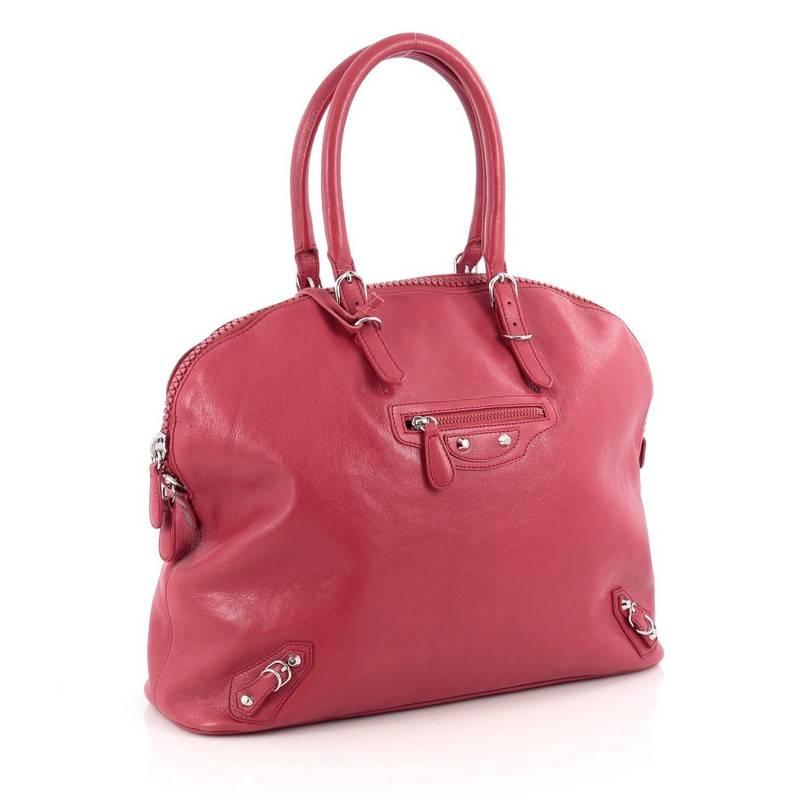 Pink Balenciaga Carousel Bowling Bag Classic Studs Leather Large 