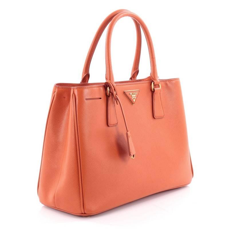 Orange Prada Lux Convertible Open Tote Saffiano Leather Small 