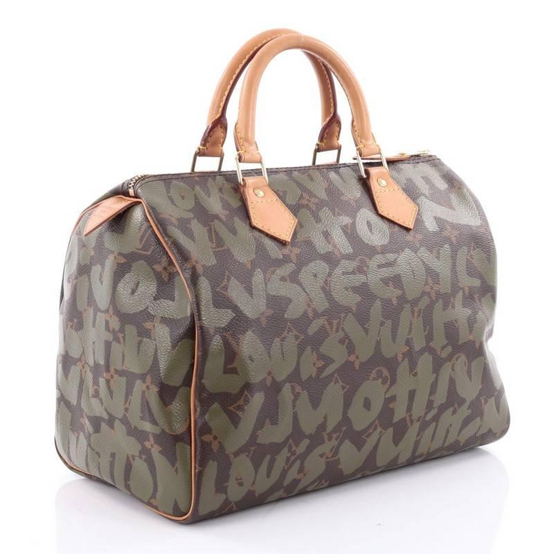 Gray Louis Vuitton Speedy Handbag Limited Edition Monogram Graffiti 30