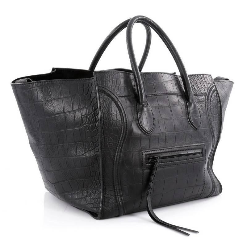 Black Celine Phantom Handbag Crocodile Embossed Leather Large 