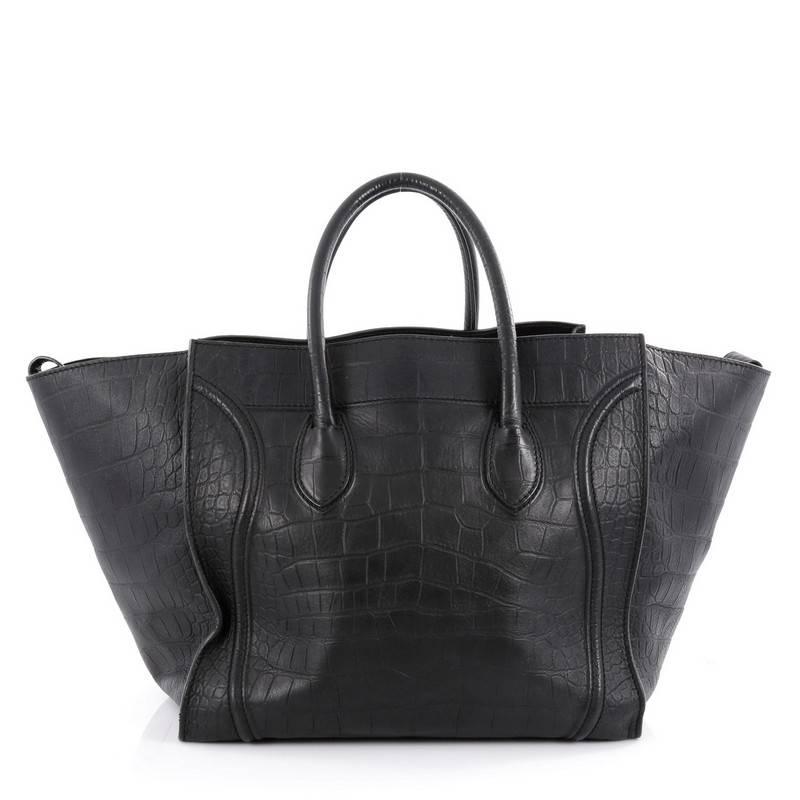 Celine Phantom Handbag Crocodile Embossed Leather Large  In Good Condition In NY, NY