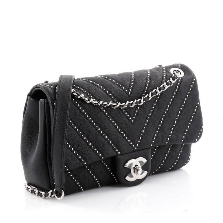 Chanel Metallic Beige Studded Chevron Leather Stud Wars CC Flap Crossbody  Bag Chanel