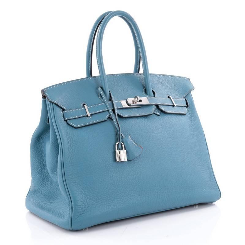 Blue Hermes Bicolor Clemence Birkin Handbag 35 with Palladium Hardware 