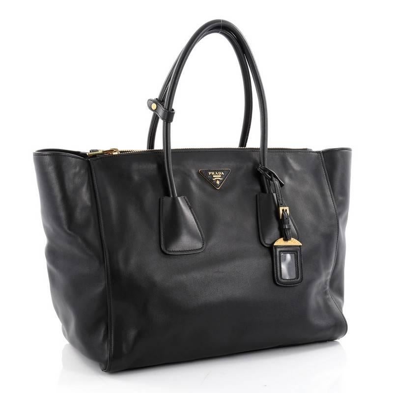 Black Prada Twin Pocket Tote City Calfskin Large