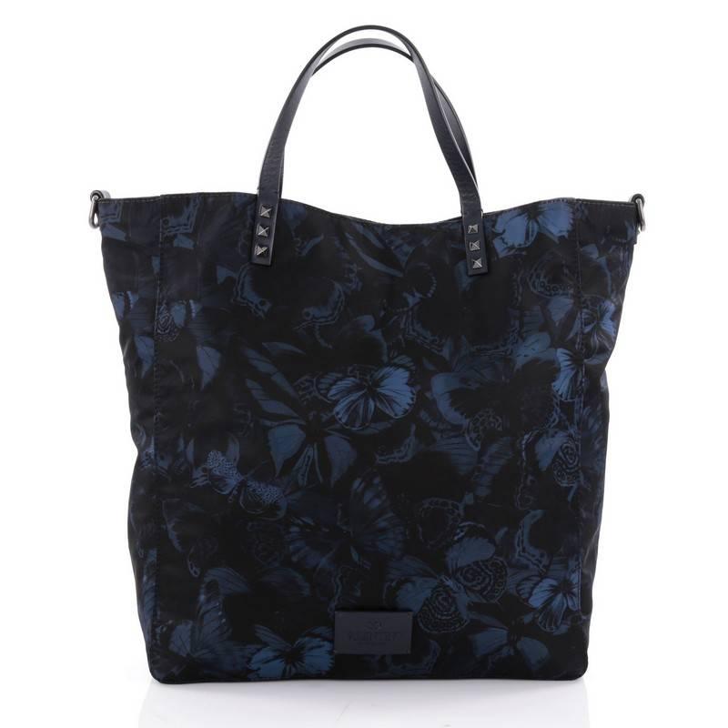 Valentino Rockstud Open Convertible Tote Butterfly Print Nylon Large In Good Condition In NY, NY