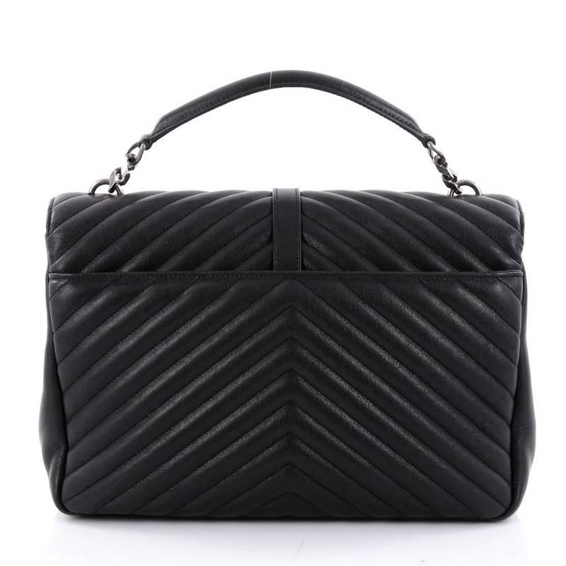 Saint Laurent College Monogram Bag Embellished Matelasse Chevron Leather Large In Good Condition In NY, NY