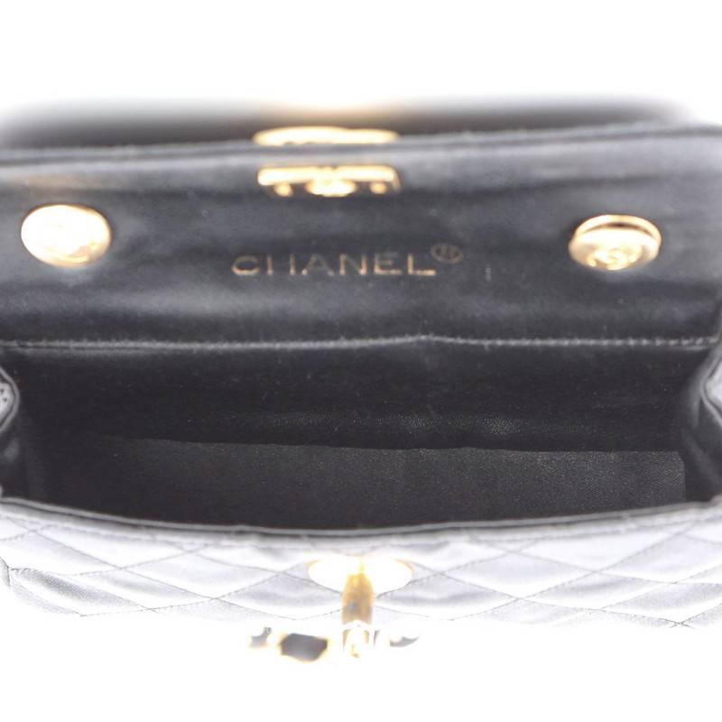 Black  Chanel Vintage CC Chain Flap Bag Quilted Satin Extra Mini