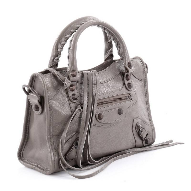 Gray Balenciaga City Classic Studs Handbag Leather Mini