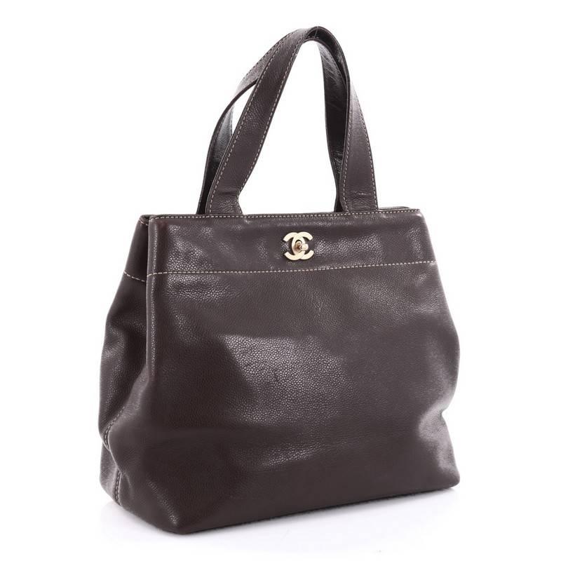 Black Chanel Vintage CC Lock Tote Leather Small