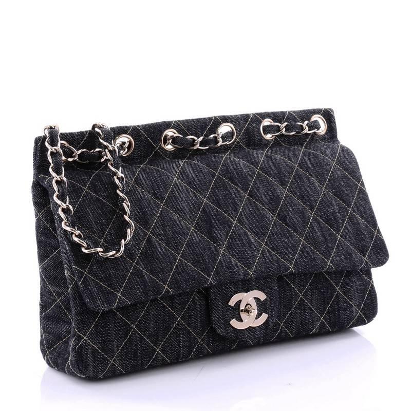 Chanel Chain Through Flap Bag Quilted Denim Jumbo In Good Condition In NY, NY