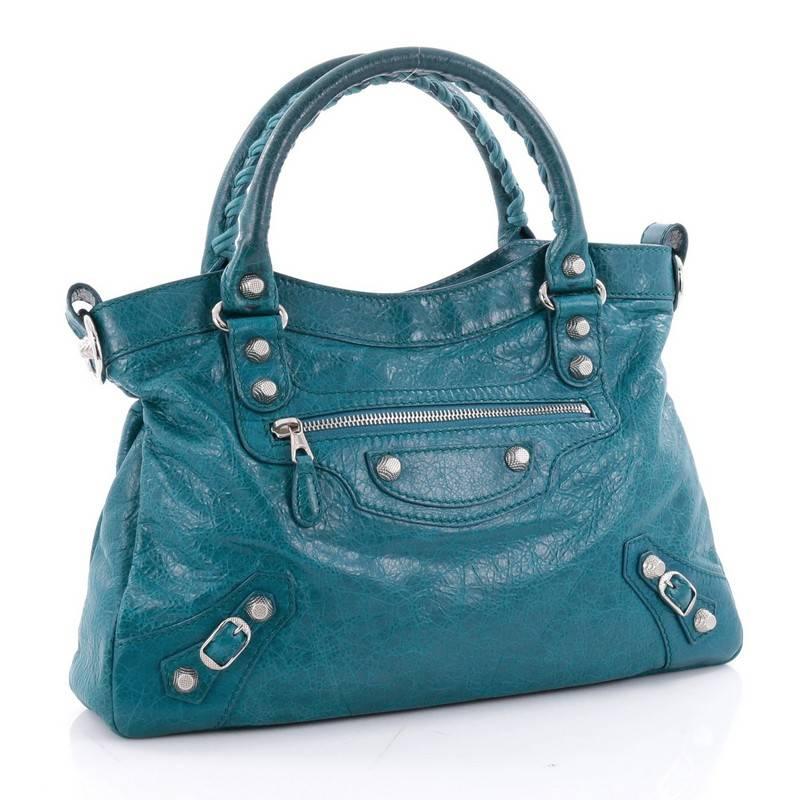 Blue Balenciaga Town Giant Studs Handbag Leather
