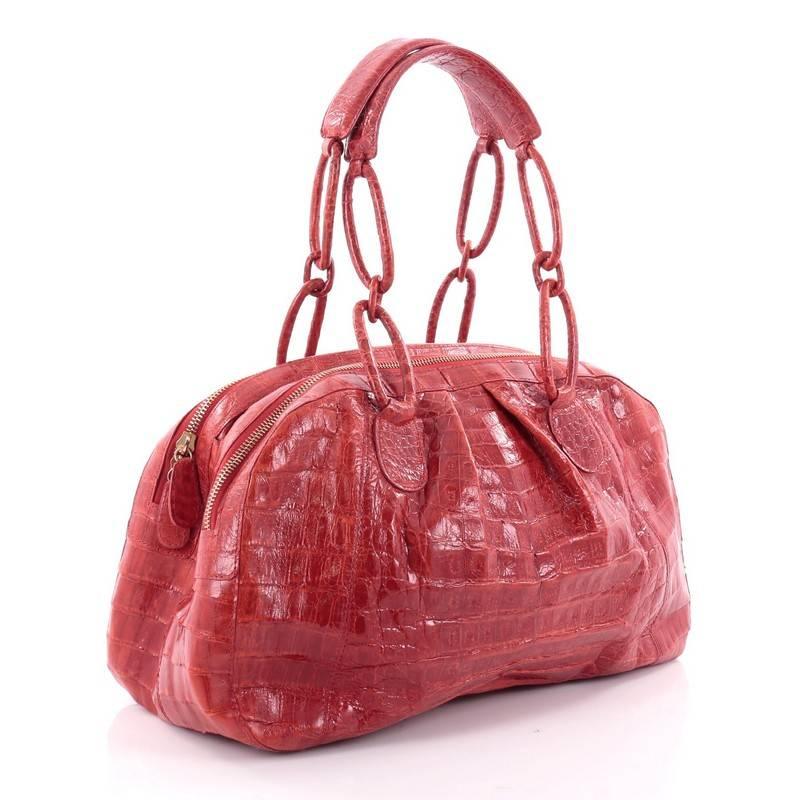Pink Nancy Gonzalez Bowler Bag Pleated Crocodile Medium