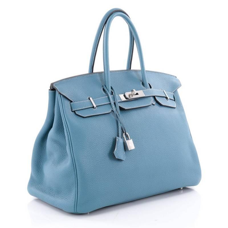 Hermes Birkin Handbag Blue Togo with Palladium Hardware 35 In Good Condition In NY, NY