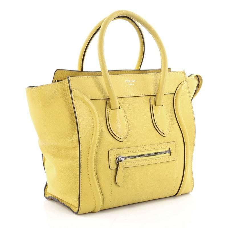 Orange Celine Luggage Handbag Grainy Leather Micro